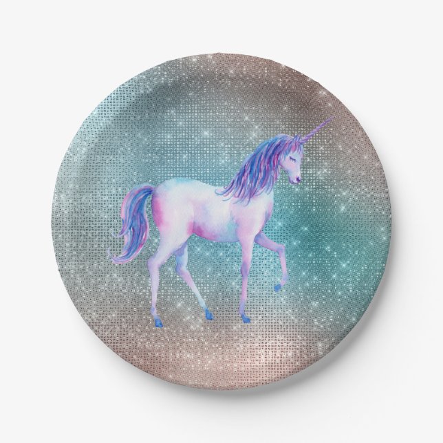 Sparkly Unicorn Paper Plates (Front)