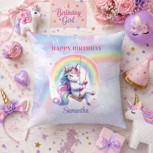 Sparkly Unicorn Pastel Colors Girl Birthday Pillow