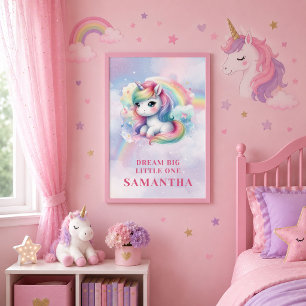 Sparkly Unicorn Pastel Colors Girl Birthday Poster