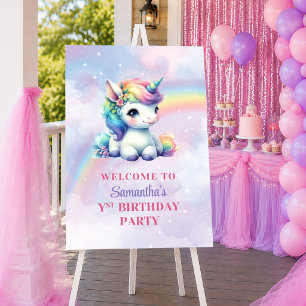 Sparkly Unicorn Pastel Colors Girl Birthday Welcom Poster