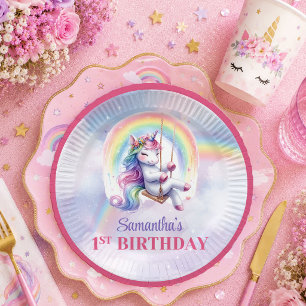 Sparkly Unicorn Pastel Colors Girl Party Paper Pla Plates