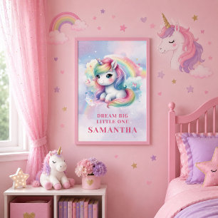 Sparkly Unicorn Pink Purple Framed Canvas Art