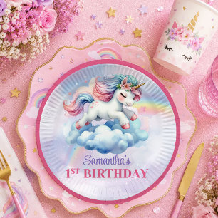 Sparkly Unicorn Pink Purple Girl Birthday Paper Pl Plates