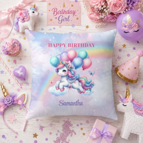 Sparkly Unicorn Pink Purple Girl Birthday Party Pi Throw Pillow
