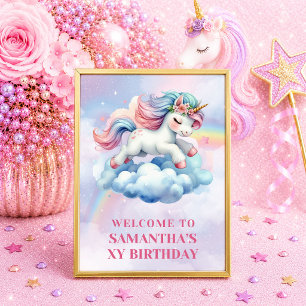 Sparkly Unicorn Pink Purple Girl Birthday Welcome  Poster