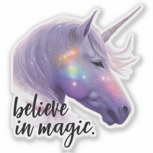 Sparkly Unicorn Rainbow Glitter Believe in Magic Sticker (Front)