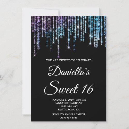 Sparkly Unicorn String Lights Black Sweet 16