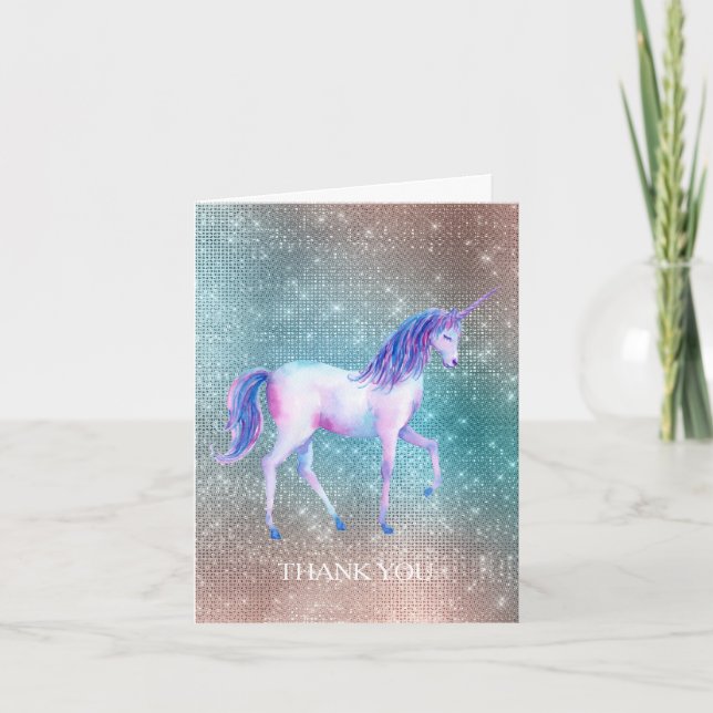 Sparkly Unicorn Thank You Card (Front)