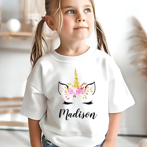 Sparkly Unicorn with Eyelashes Personalized Kids T_Shirt