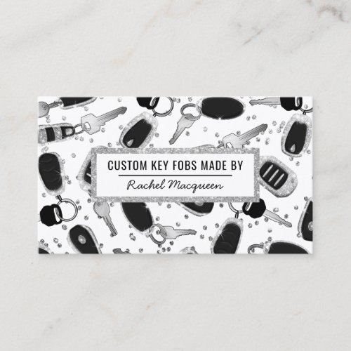 Sparkly White Silver Glitter Key Fob Crafter Busin Business Card