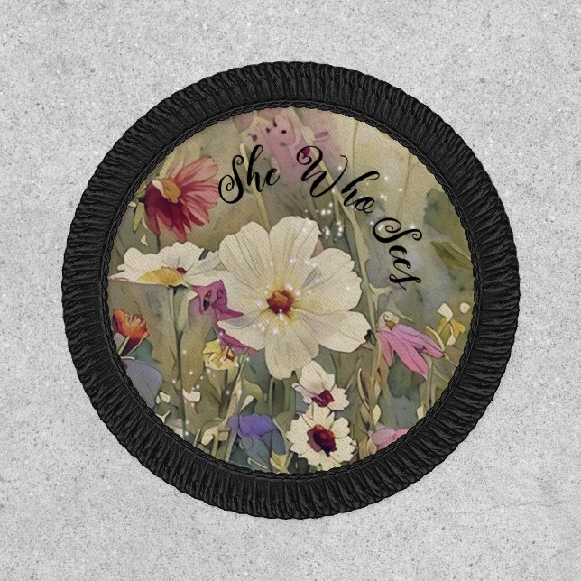 Sparkly Wildflowers Meadow Quote Vintage Black Patch (Front)