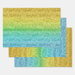 Sparkly Yellow and Blue Gradient Glitter Wrapping Paper Sheets