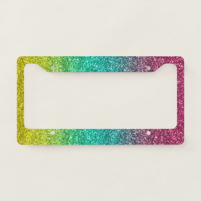 Sparkly Yellow, Blue & Pink Gradient Glitter  License Plate Frame (Front)