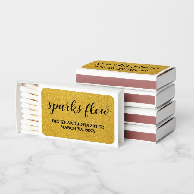 Sparks Flew Gold Glitter Look Matchboxes (Stacked)