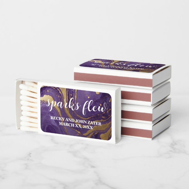 Sparks Flew Purple Gold Marble Background Matchboxes (Stacked)