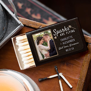 Sparks Flying Wedding Photo Gray Black Brown Favor Matchboxes
