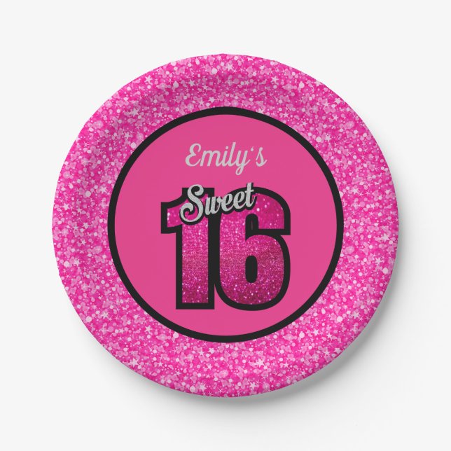 Sparks Pink Glitter Paper Plates (Front)