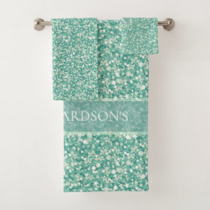 Sparks White And Green Glitter Bath Towel Set