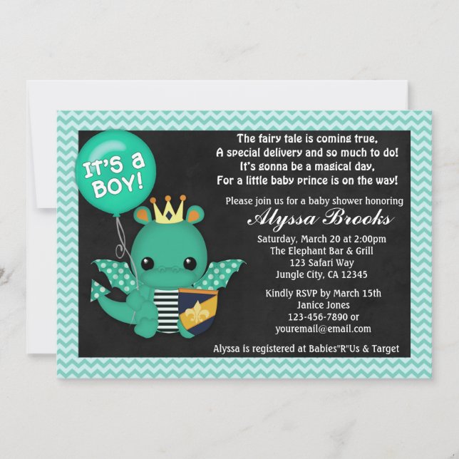 Sparky Dragon Baby Shower Invitations Boys #197 (Front)