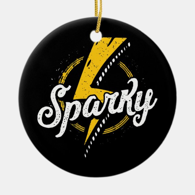 Sparky Electrician Funny Lineman Dad Retro Ceramic Ornament (Front)