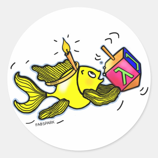 Sparky Hanuka Fish - Comic Cure Drawing Gift Classic Round Sticker (Front)