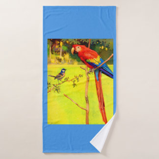 sparrow and parrot print bath towel set