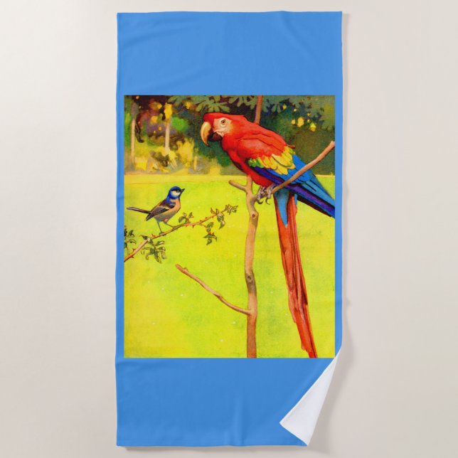sparrow and parrot print beach towel (Front)