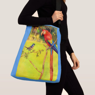 sparrow and parrot print crossbody bag