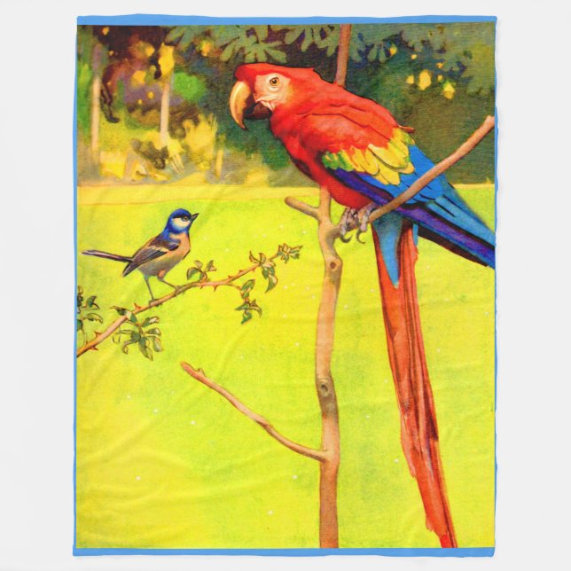 sparrow and parrot print fleece blanket (Front)