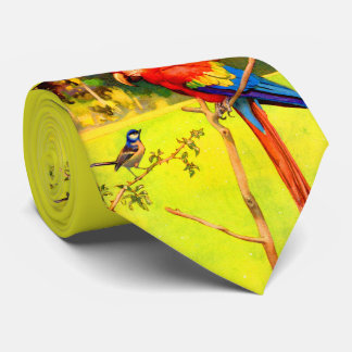 sparrow and parrot print neck tie