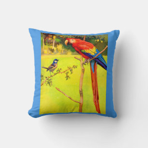 sparrow and parrot print throw pillow