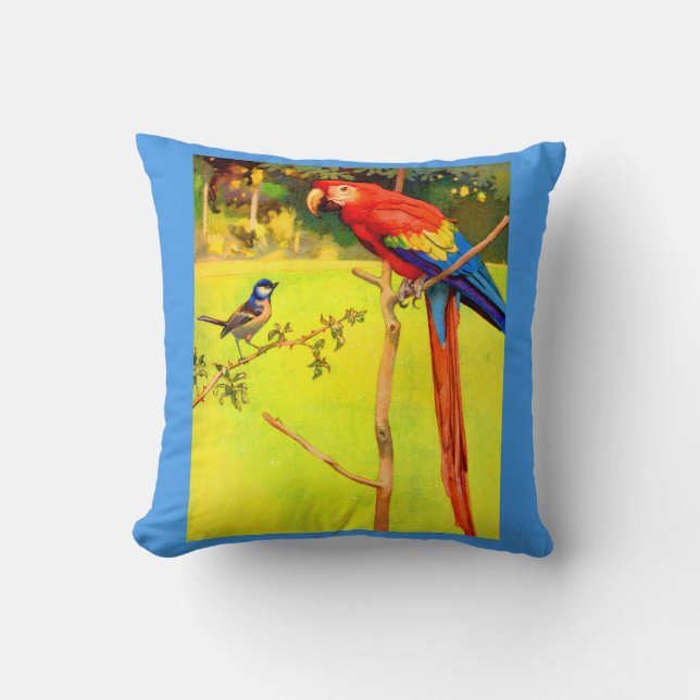 sparrow and parrot print throw pillow (Front)