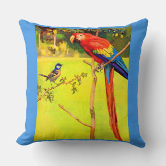 sparrow and parrot print throw pillow