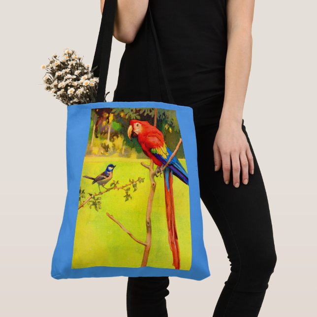sparrow and parrot print tote bag (Close Up)