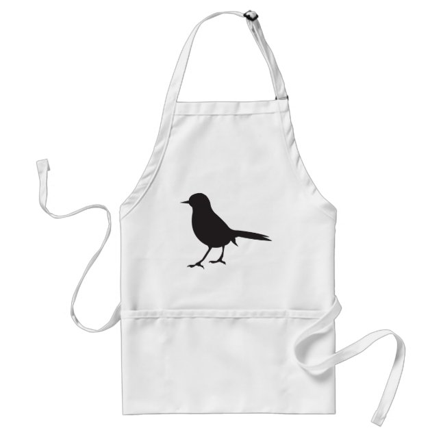 Sparrow bird black & white silhouette blue adult apron (Front)