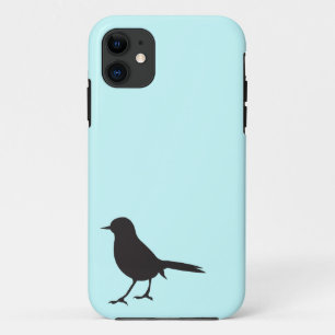 Sparrow bird black & white silhouette blue iPhone 11 case