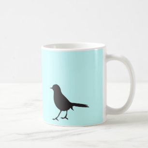 Sparrow bird black & white silhouette blue coffee mug