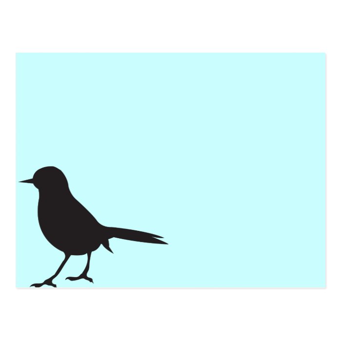 Sparrow bird black & white silhouette blue post card