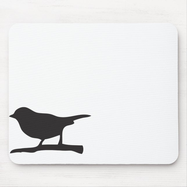 Sparrow bird &  branch black & white silhouette mouse pad (Front)