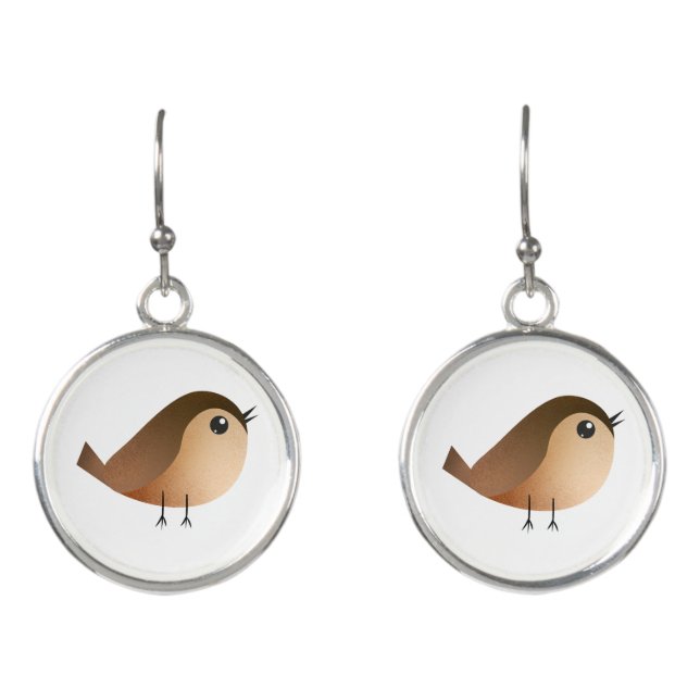Sparrow Bird Cartoon Earrings (Front)