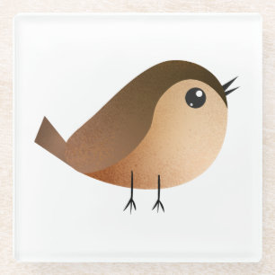 Sparrow Bird Cartoon Glass Coaster