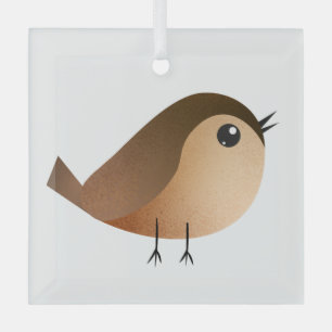 Sparrow Bird Cartoon Glass Ornament