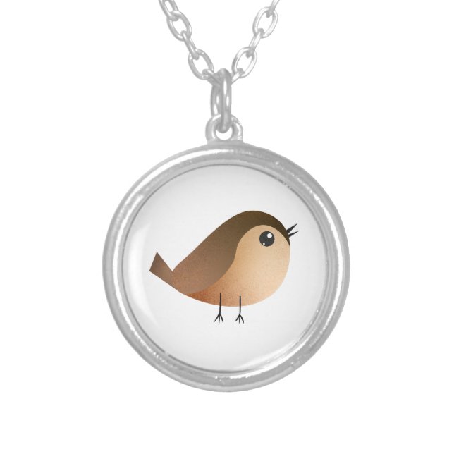 Sparrow Bird Cartoon  Silver Plated Necklace (Front)