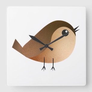 Sparrow Bird Cartoon Square Wall Clock