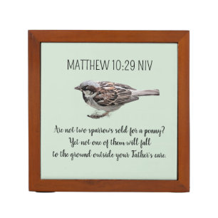 Sparrow Bird Cast Your Cares Bible Verse Green Desk Organizer