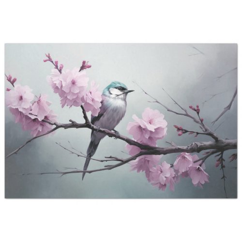 Sparrow Bird Cherry Blossom Branch Chinoiserie Tissue Paper