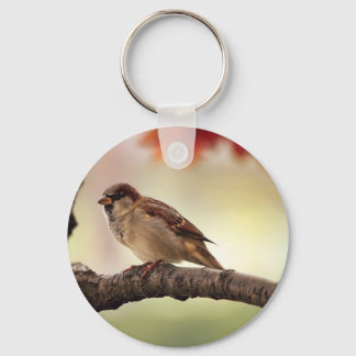 Sparrow Bird in Tree Keychain