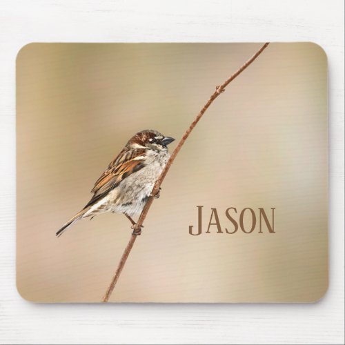 Sparrow bird portrait custom nature  mouse pad
