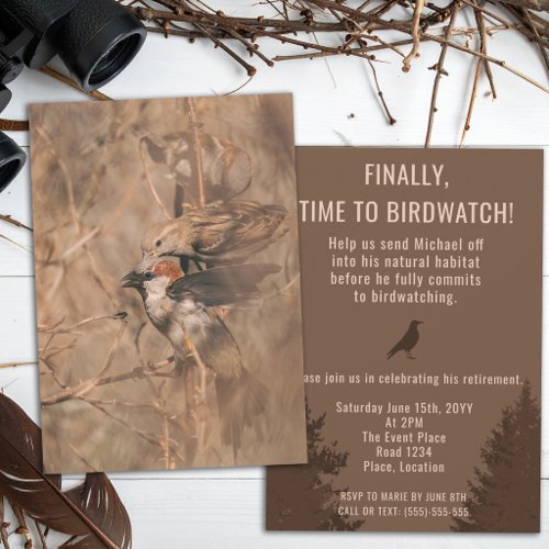 Sparrow Birds Funny Birdwatcher Retirement Party Invitation