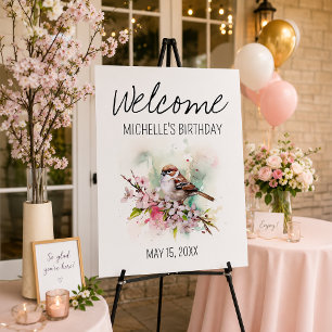 Sparrow Cherry Blossoms Spring Birthday Welcome Foam Board